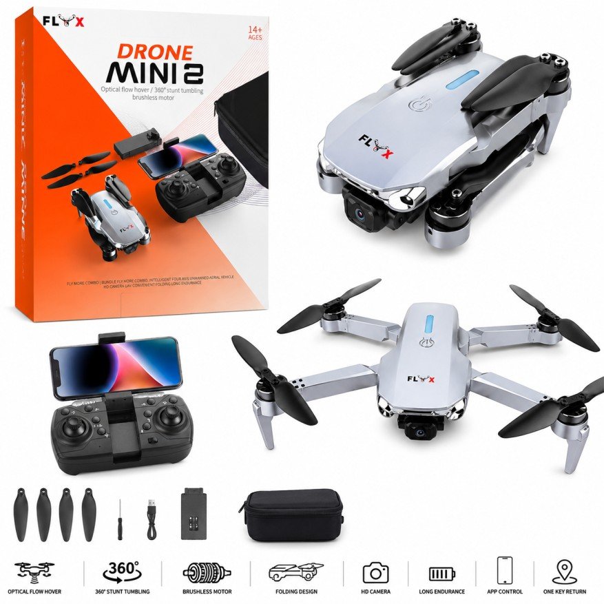 FLH FlyX Mini  2 Drone Dual Camera Dual Battery Brushless Motor Long Distance Flying Foldable Drone with HD Camera & Carry Bag in Bangladesh